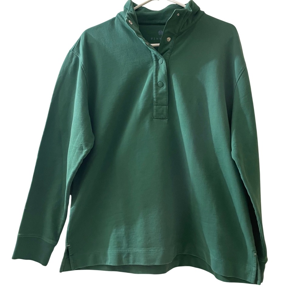 Renwick XL Sunwashed‎ Snap Mock Pullover Golf Green Cotton Sweatshirt R1175 NEW